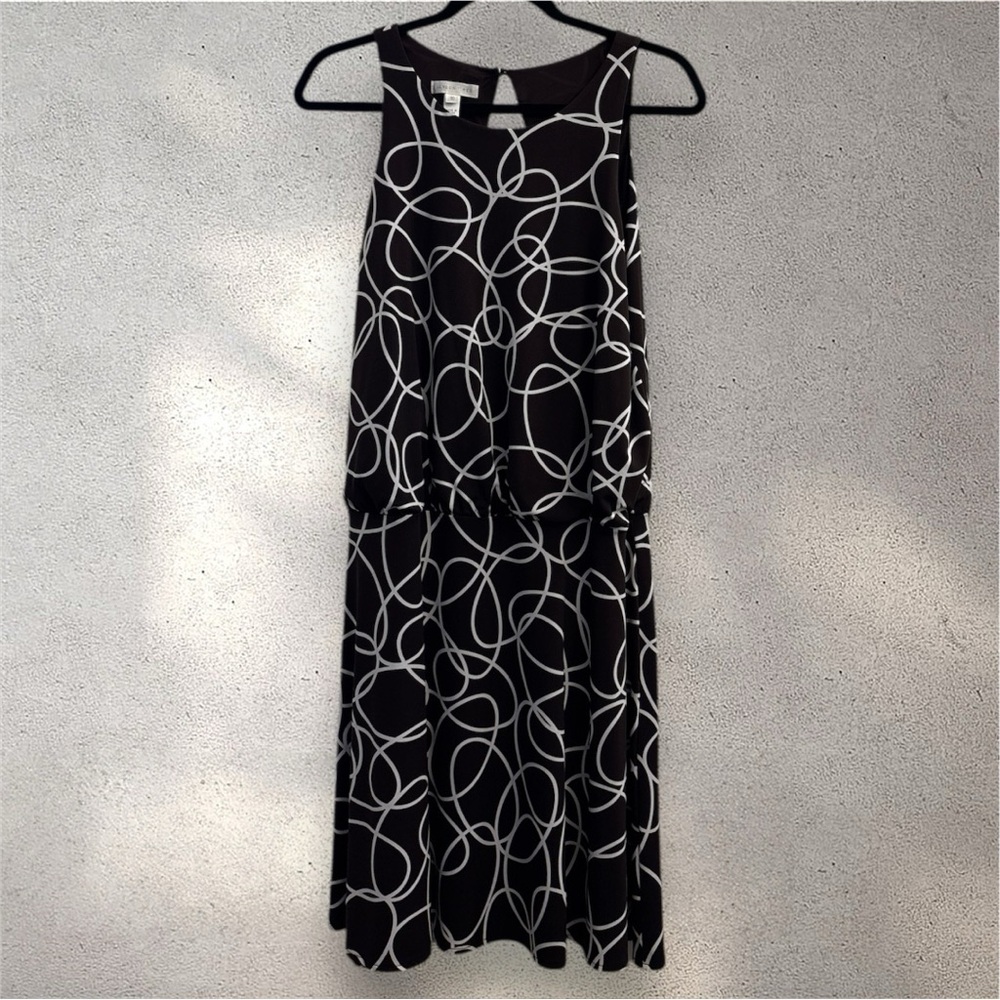 London Times Brown and White Patterned Midi Dress